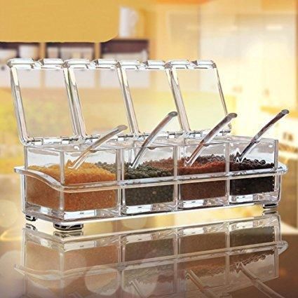 Crystal Seasoning Acrylic Box Set of 4 With Spoons