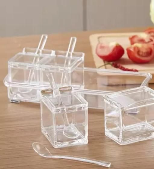 Crystal Seasoning Acrylic Box Set of 4 With Spoons